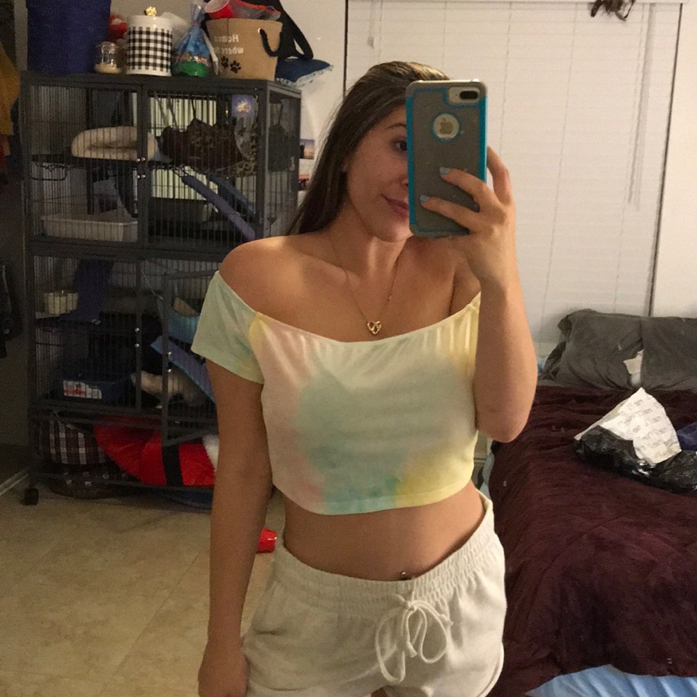 Forever 21 tie dye off the shoulder velvet top